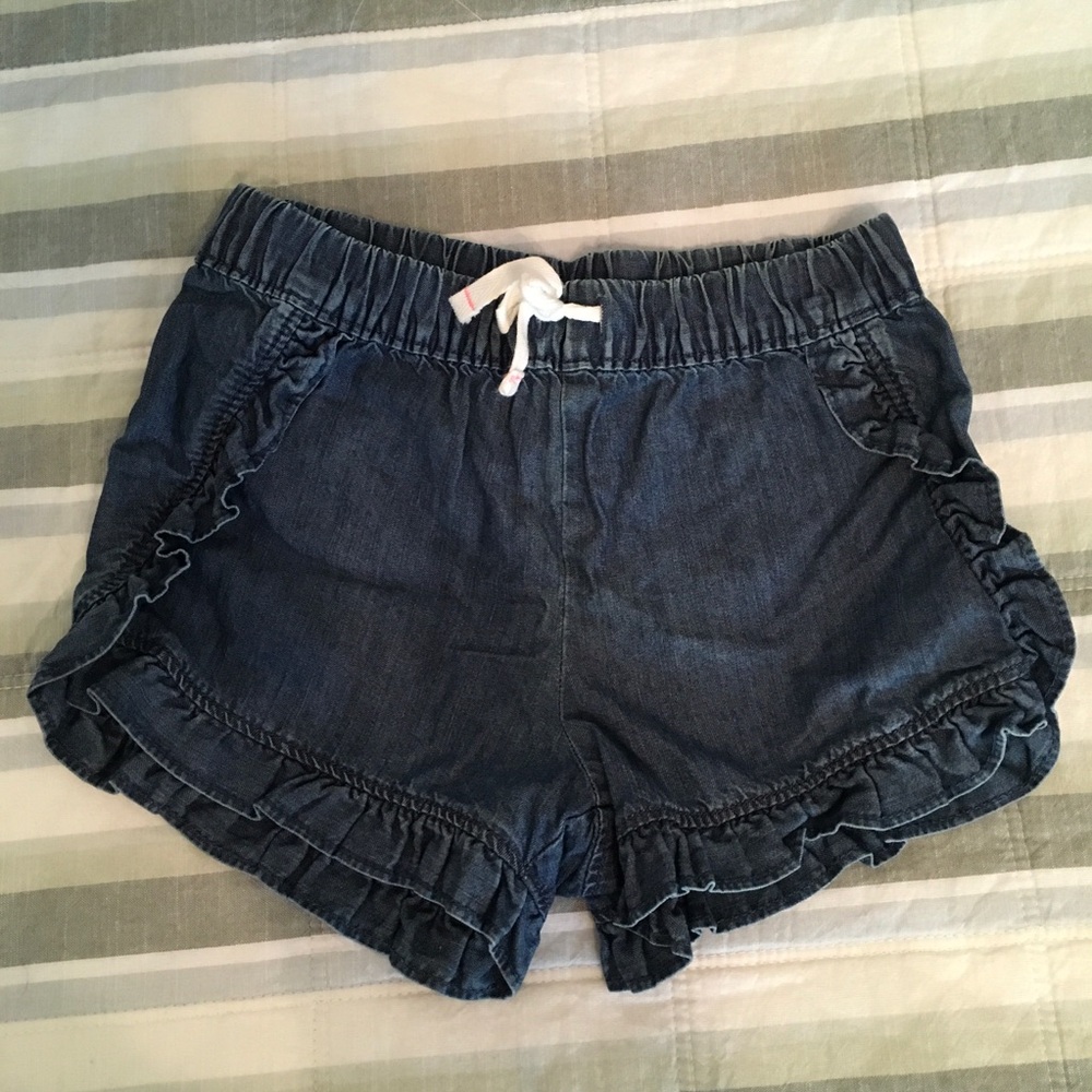 Ruffle Edge Dark Chambray Shorts